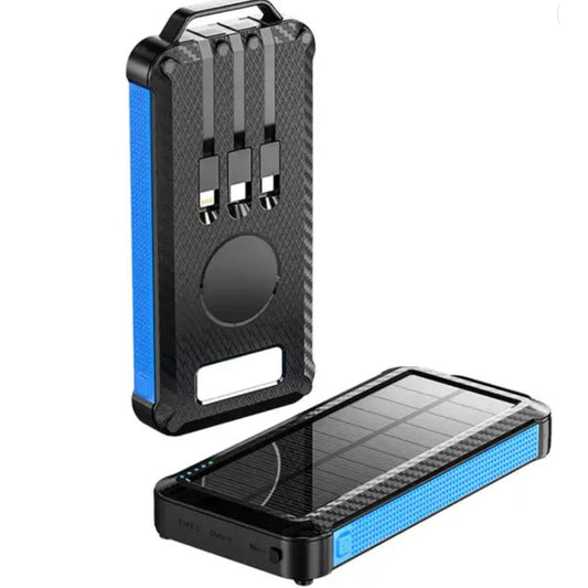 Waterproof Solar Power Bank – 20,000mAh Portable Wireless Charger with Dual USB & LED Light for Outdoor Use